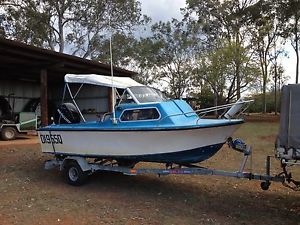 Fibreglass Half Cabin Boat 4.5m Sea Snipe 60hp Mercury & Registered Trailer