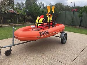 Fishing dinghy, safe, unsinkable in hard orange plastic