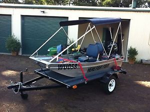 FISHING OR DUCK HUNTING TINNIE 10FT PUNT,8HP MERCURY AND A NEW TRAILER