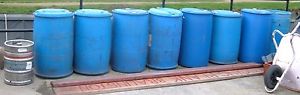 SIX 55 Gallon Plastic Barrels